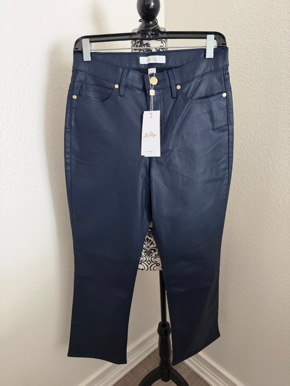 NWT Lilly Pulitzer Liza Coated Crop Flare low tide navy - Women size 8